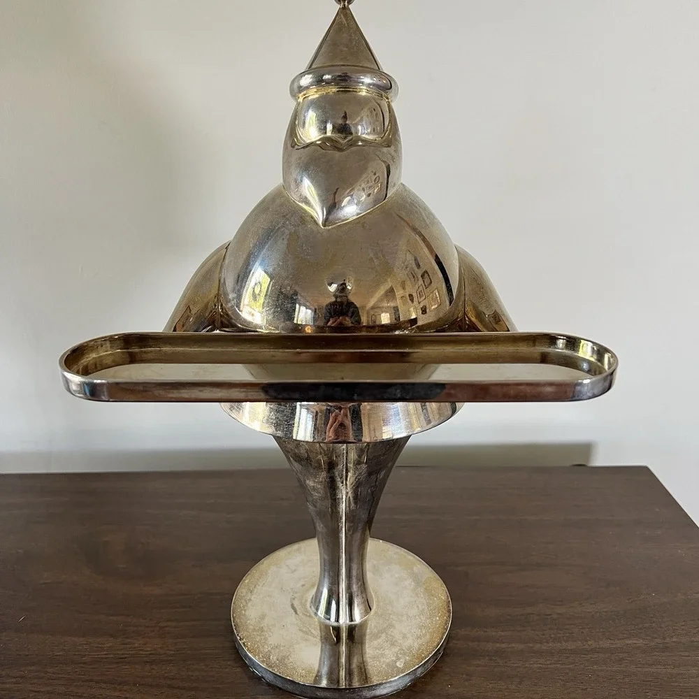 Pottery Barn Silver Santa Votive Candle Holder Large 16.5in HEAVY Metal‎ Holiday